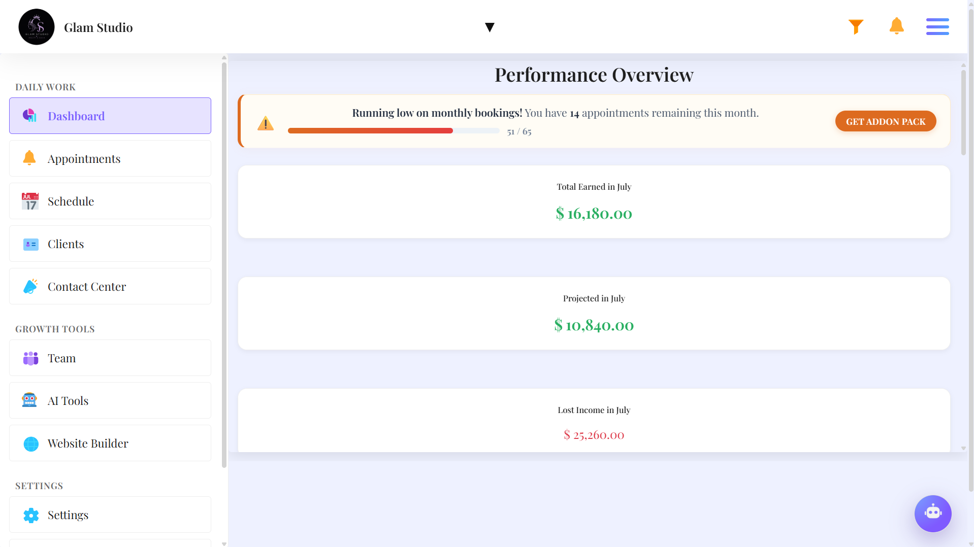 Avlyy dashboard on laptop showing bookings calendar and customer list